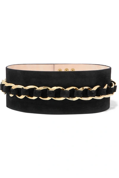 Shop Balmain Chain-embellished Suede Waist Belt In Black