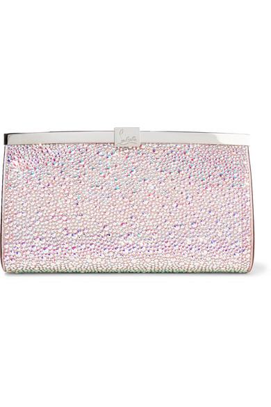 Christian Louboutin Palmette Crystal-Embellished Satin Clutch In Silver ...