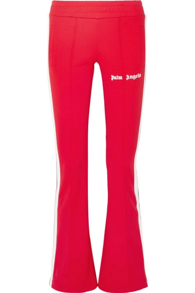 Shop Palm Angels Striped Satin-jersey Track Pants In Red