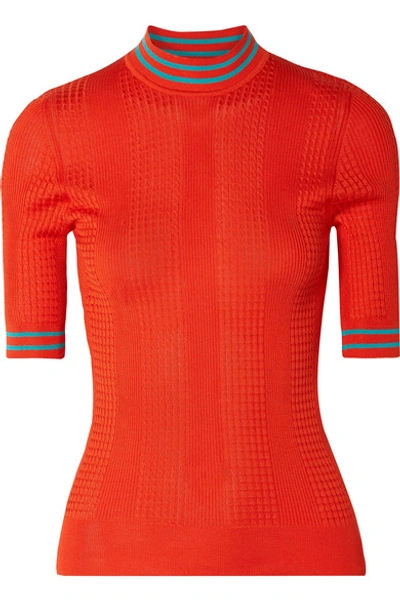 Shop Fendi Cable-knit Silk Turtleneck Sweater In Orange
