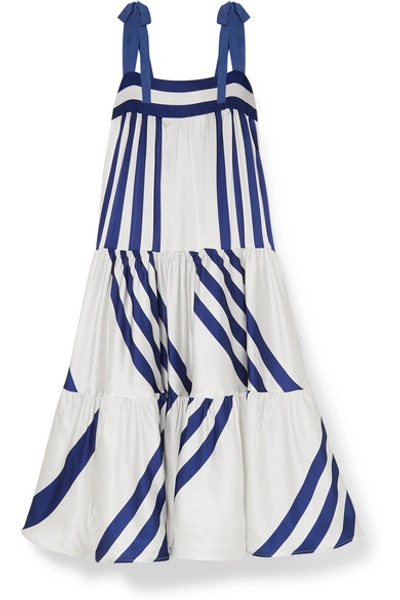 Shop Silvia Tcherassi Tayrona Striped Silk-blend Satin Maxi Dress In White
