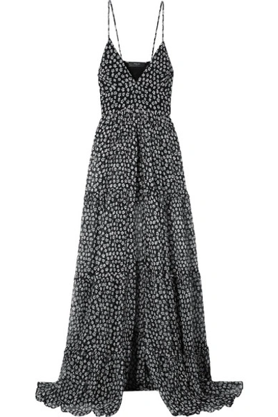 Shop Amiri Layered Floral-print Silk-crepon Maxi Dress In Black