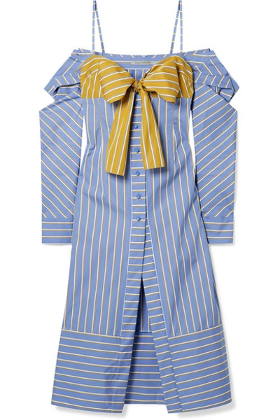 Shop Silvia Tcherassi Silene Striped Cotton-poplin Midi Dress In Light Blue