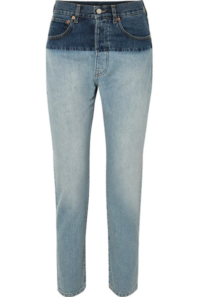 Shop Vetements Split Two-tone High-rise Straight-leg Jeans In Indigo