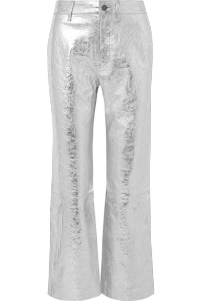 Shop Simon Miller Metallic Textured-leather Straight-leg Pants In Silver