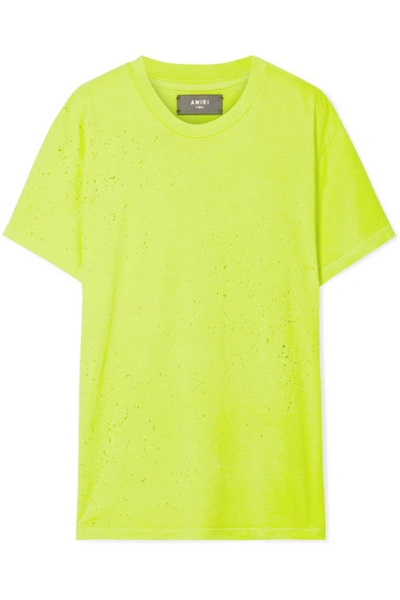 Shop Amiri Shotgun Distressed Supima Cotton-jersey T-shirt In Yellow