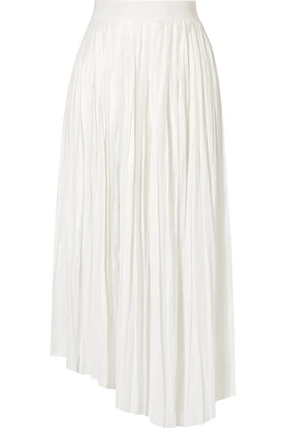 Shop Isabel Marant Dolmen Asymmetric Pleated Satin Midi Skirt In White