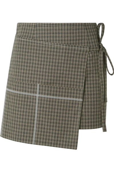 Shop Sandy Liang Checked Cotton-blend Wrap Mini Skirt In Mushroom