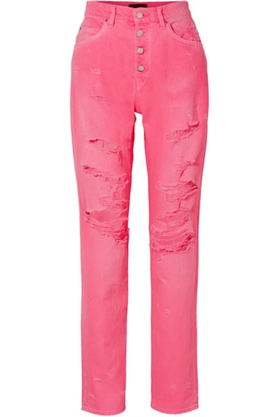 Shop Amiri Distressed High-rise Jeans In Bright Pink
