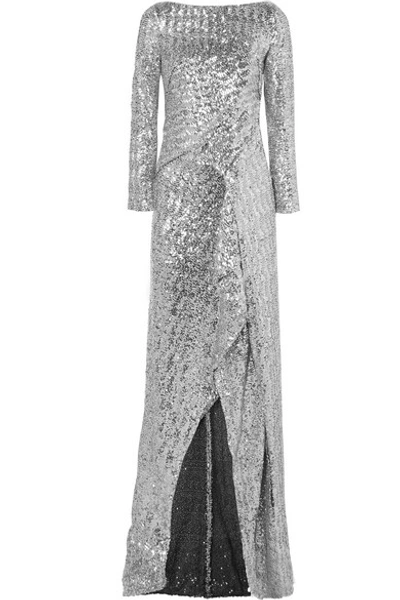 Shop Roland Mouret Sequined Tulle Gown In Silver
