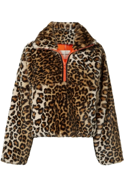 Shop Sandy Liang Garbanzo Leopard-print Faux Fur Jacket In Brown