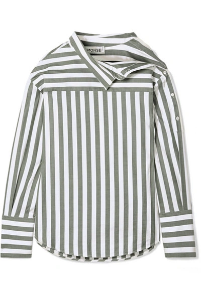Shop Monse Oversized Asymmetric Striped Cotton-twill Shirt In Green