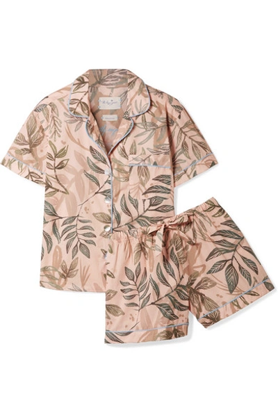 Shop Lazy Poet Nina Printed Linen Pajama Set In Sage Green