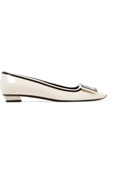 Shop Roger Vivier Belle Vivier Graphic Patent-trimmed Leather Flats In White