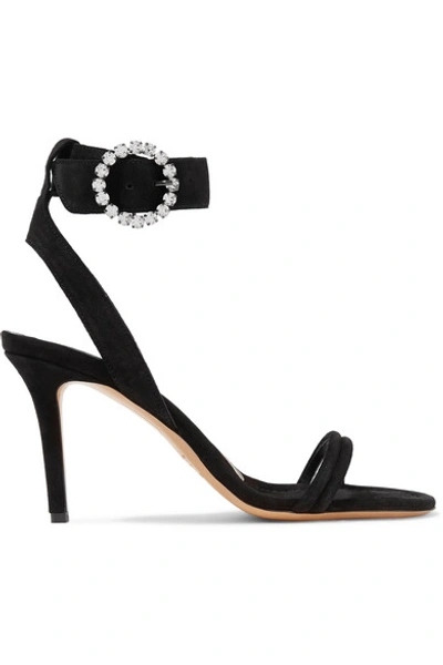 Shop Isabel Marant Alapee Crystal-embellished Suede Sandals In Black