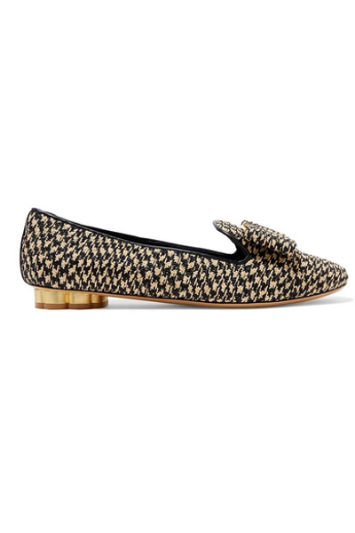 Shop Ferragamo Sarno Bow-embellished Woven Straw Loafers In Black
