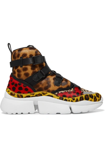 Shop Chloé Sonnie Leopard-print Calf Hair High-top Sneakers In Leopard Print