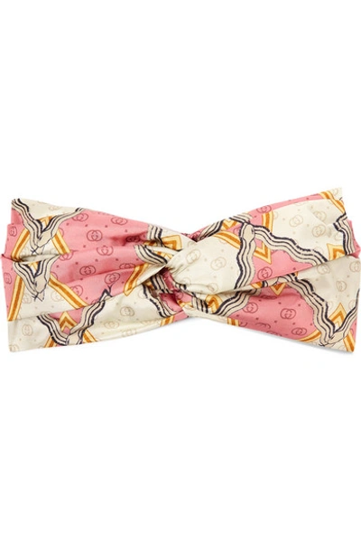 Shop Gucci Printed Silk-twill Headband In Pink
