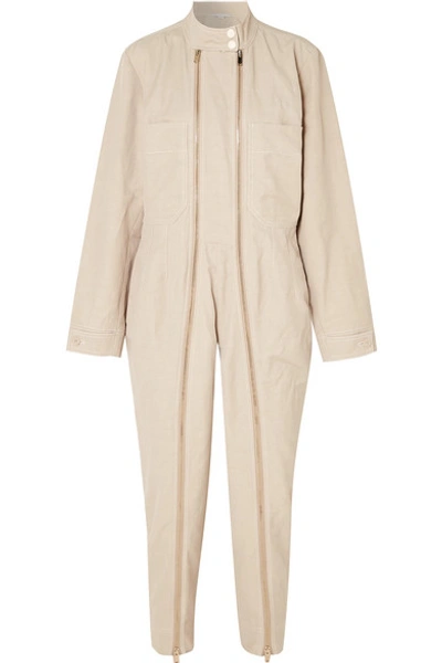 Shop Stella Mccartney Zip-embellished Twill Jumpsuit In Beige