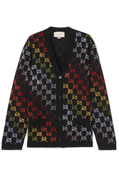 Shop Gucci Crystal-embellished Wool Cardigan In Black
