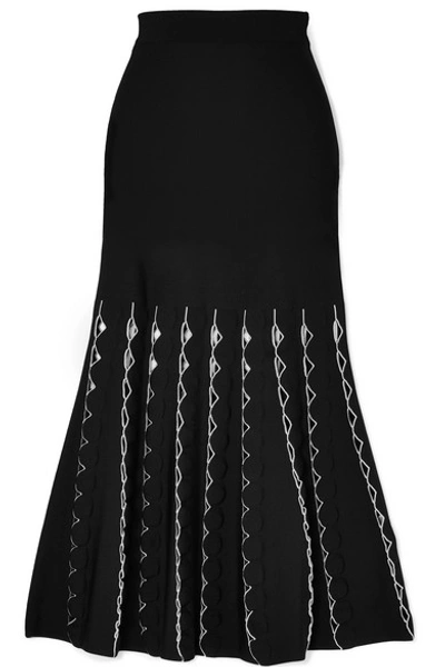 Shop Alexander Mcqueen Cutout Stretch-knit Midi Skirt In Black