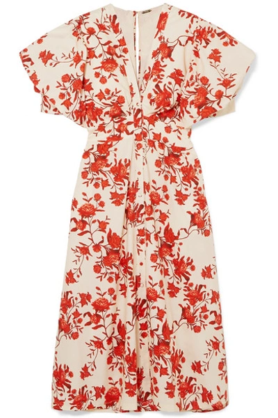 Shop Johanna Ortiz Floral-print Cotton-poplin Midi Dress In Red