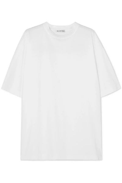 Shop Balenciaga Oversized Embroidered Cotton-jersey T-shirt In White