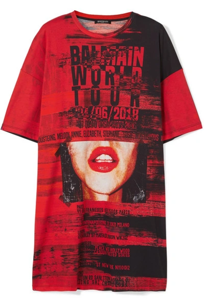 Shop Balmain Oversized Printed Cotton-jersey T-shirt In Red
