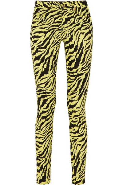 Shop Gucci Neon Tiger-print High-rise Skinny Jeans In Yellow