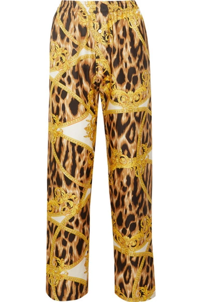 Shop Versace Printed Silk-twill Pajama Pants In Shiny Gold