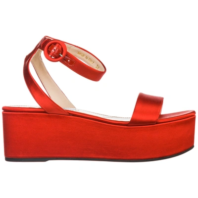 Shop Prada Wedge Heel Sandals In Red
