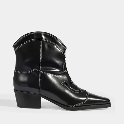 Shop Ganni | Meg Western Ankle Boots In Black Calfskin