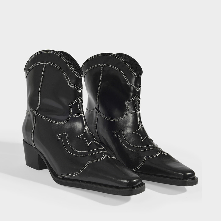 Ganni Black Meg 50 Leather Ankle Boots | ModeSens