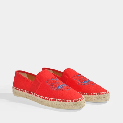 Shop Kenzo | Tiger Head Espadrilles In Red Cotton