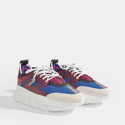 Shop Versace | Chain Reaction Trainers In Blue And Red Canvas