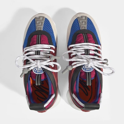 Shop Versace | Chain Reaction Trainers In Blue And Red Canvas