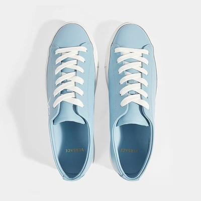 Shop Versace | Sports Sneakers With Logo In Blue And White Calfskin