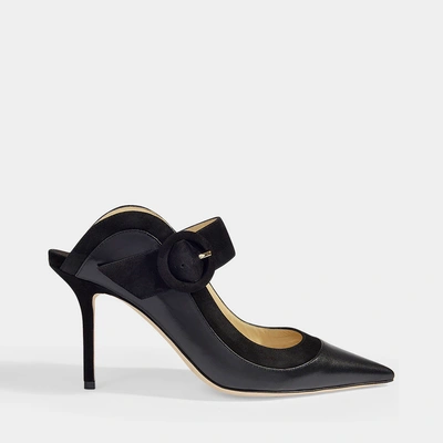 Shop Jimmy Choo | Hendrix 85 Pointed Mules In Black Nappa Leather And Suede