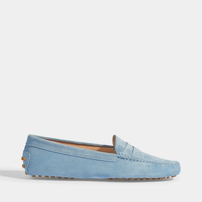 Shop Tod's | Gommino Suede Maschirina Loafers In Light Blue Leather
