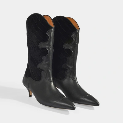 Shop Ganni | Adel Mid Height Quilted Boots In Black Calfskin And Suede