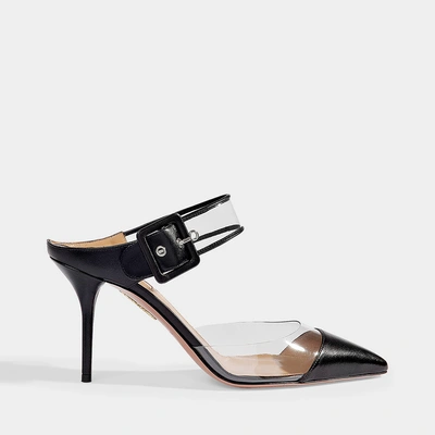 Shop Aquazzura Optic Mules 85 In Black Nappa And Pvc