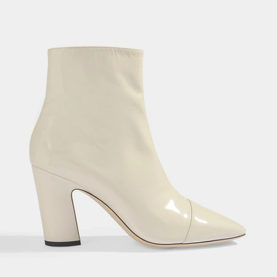 Shop Jimmy Choo | Mirren 85 Soft Patent Ankle Boots In Linen Soft Patent Leather