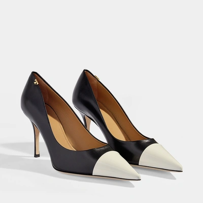 Shop Tory Burch | Penelope 85 Two Tone Pumps In Perfect Black And Ivory Calf And Patent Leathers