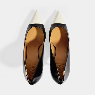 Shop Tory Burch | Penelope 85 Two Tone Pumps In Perfect Black And Ivory Calf And Patent Leathers
