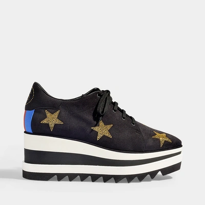 Shop Stella Mccartney | Sneakelyse Star Platform Sneakers In Black And Gold Synthetic Fabric