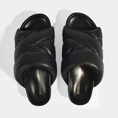Shop Nicholas Kirkwood | 10mm Puffer Slides In Black Nappa Leather