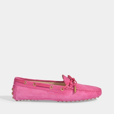 Shop Tod's | Heaven Suede Gommino Loafers In Fuchsia Leather