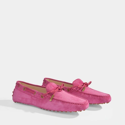 Shop Tod's | Heaven Suede Gommino Loafers In Fuchsia Leather