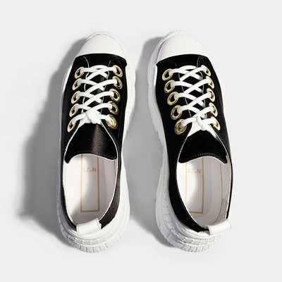 Shop N°21 N21 | Satin Exagerated Sole Trainers In Black And White Satin