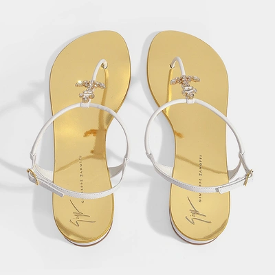 Shop Giuseppe Zanotti | Anchor Flat Sandals In White Nappa Leather And Crystals